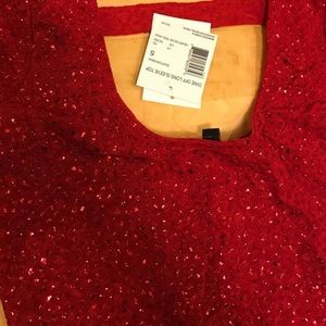 NWT Guess top shirt long sleeve red sparkle small